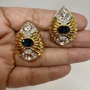 Nolan Miller Vintage Blue Venus Glamour Collection Gold Crystal Clip Earrings